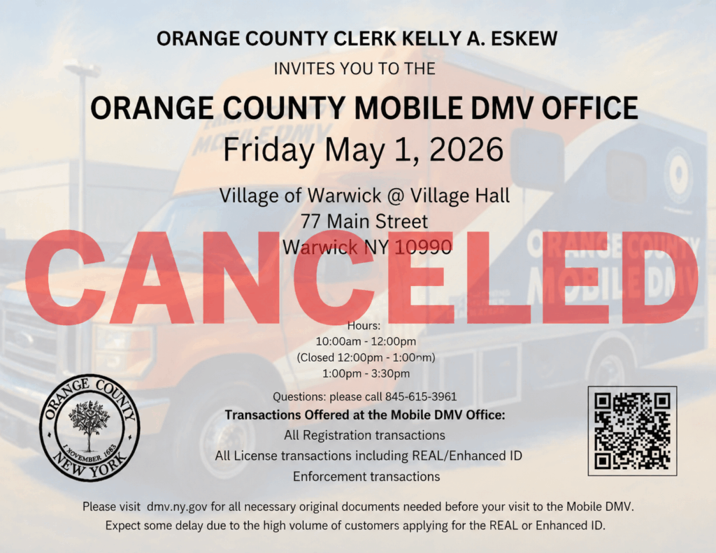 🚐 CANCELED Mobile DMV Unit – Friday, May 1, 2026 @ Village Hall