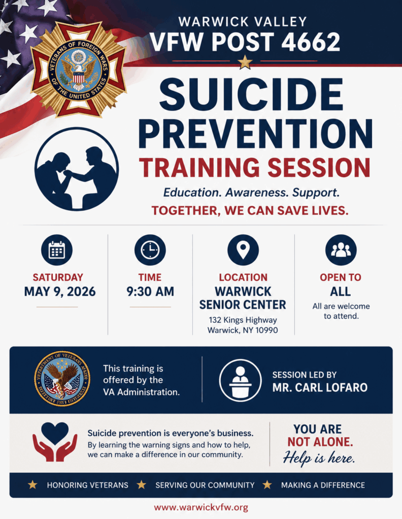 Warwick Valley VFW Post 4662 – Suicide Prevention Training @ Warwick Senior Center