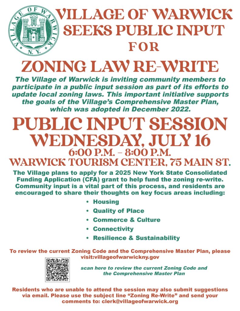 Zoning Law Re-Write Open House @ Village of Warwick Tourism Center